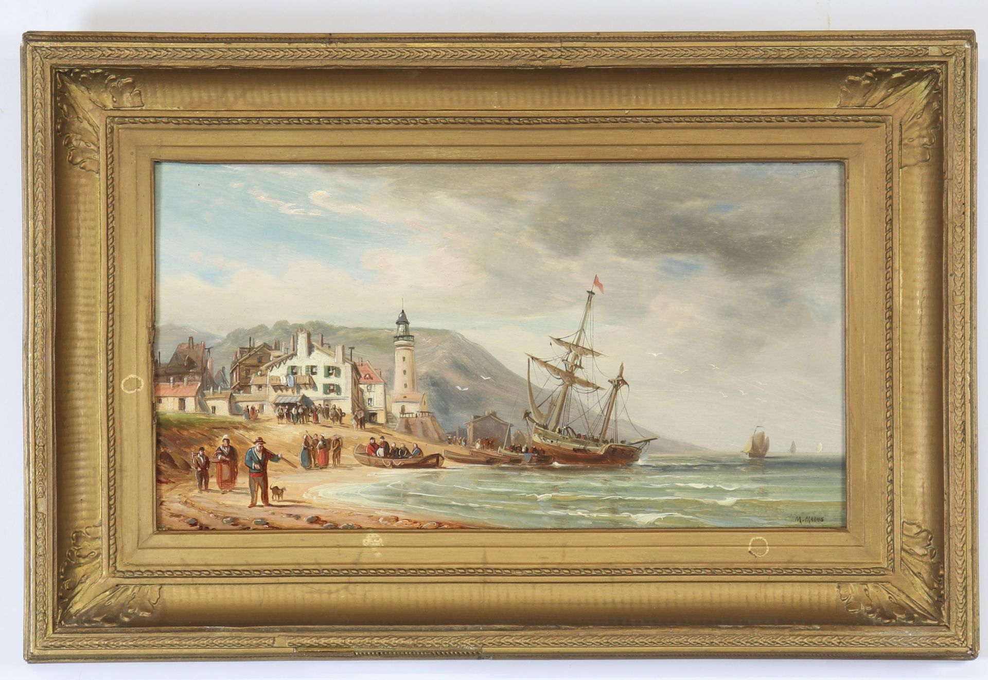 Oil on 19th century mahogany panel"marine scene" - Image 2 of 2