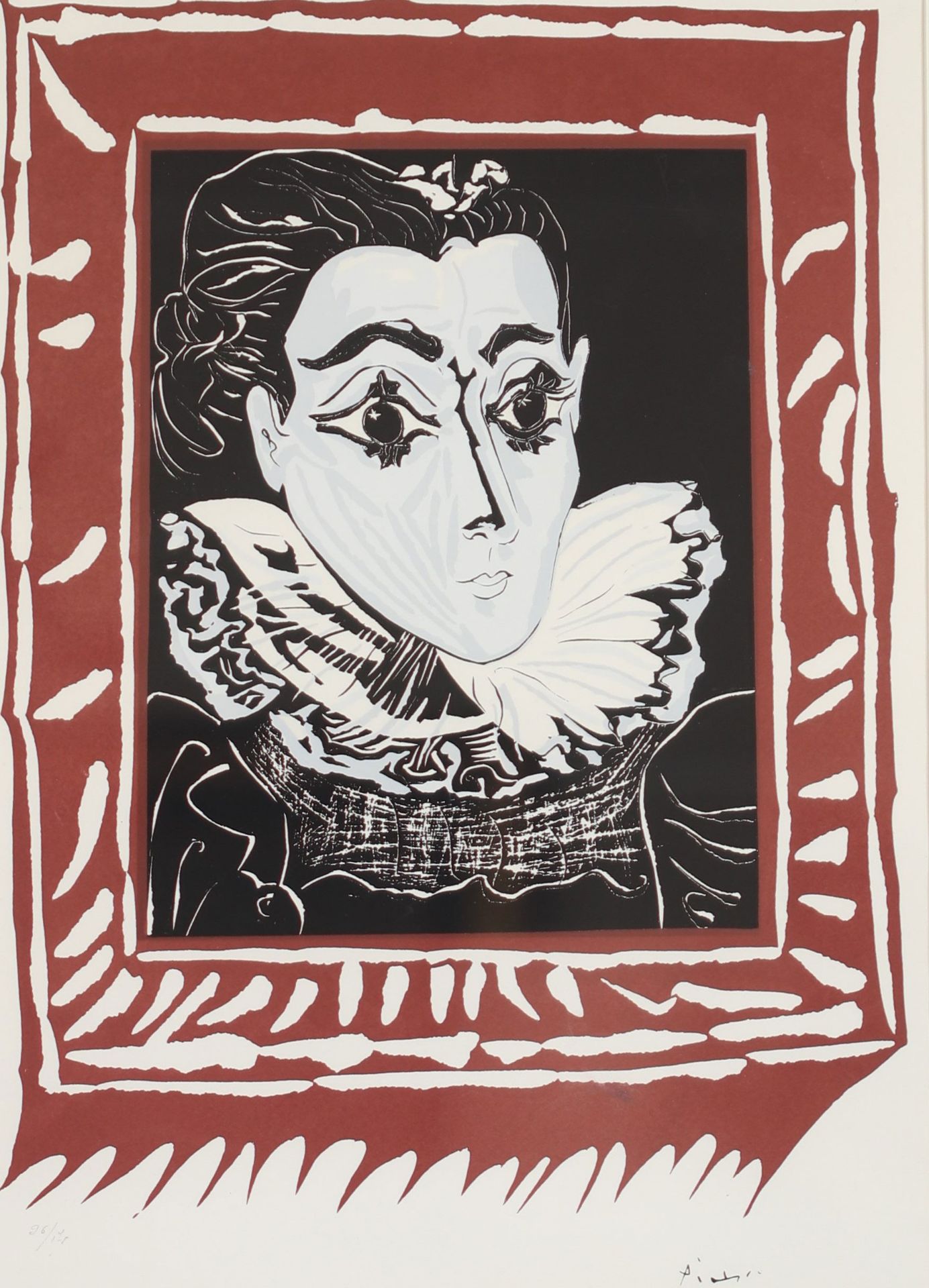 Pablo PICASSO after femme a la fraise 1963 Color linocut signed in the plate.