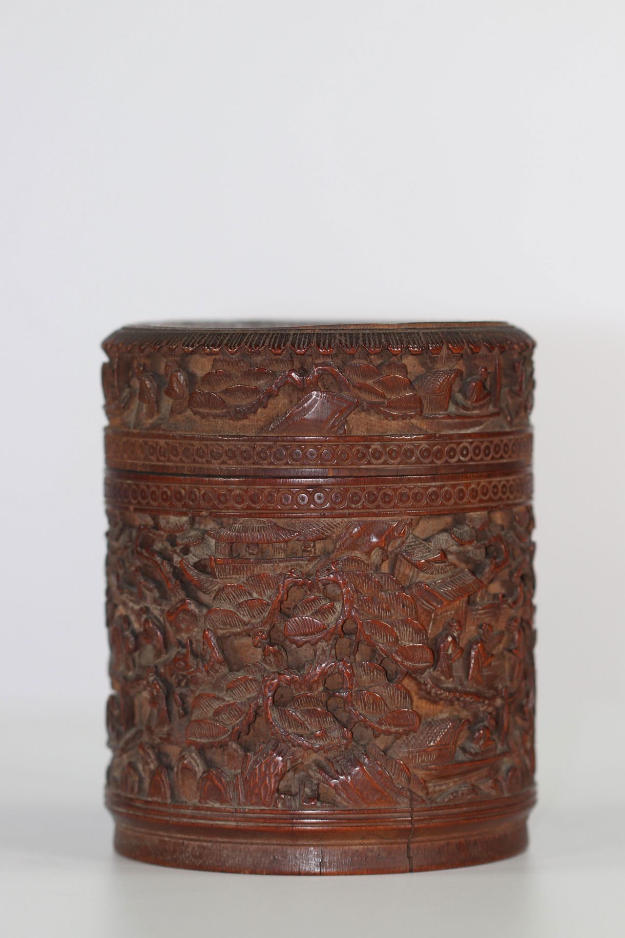 bamboo box the lid with jade inlay.China late nineteenth. - Image 3 of 6