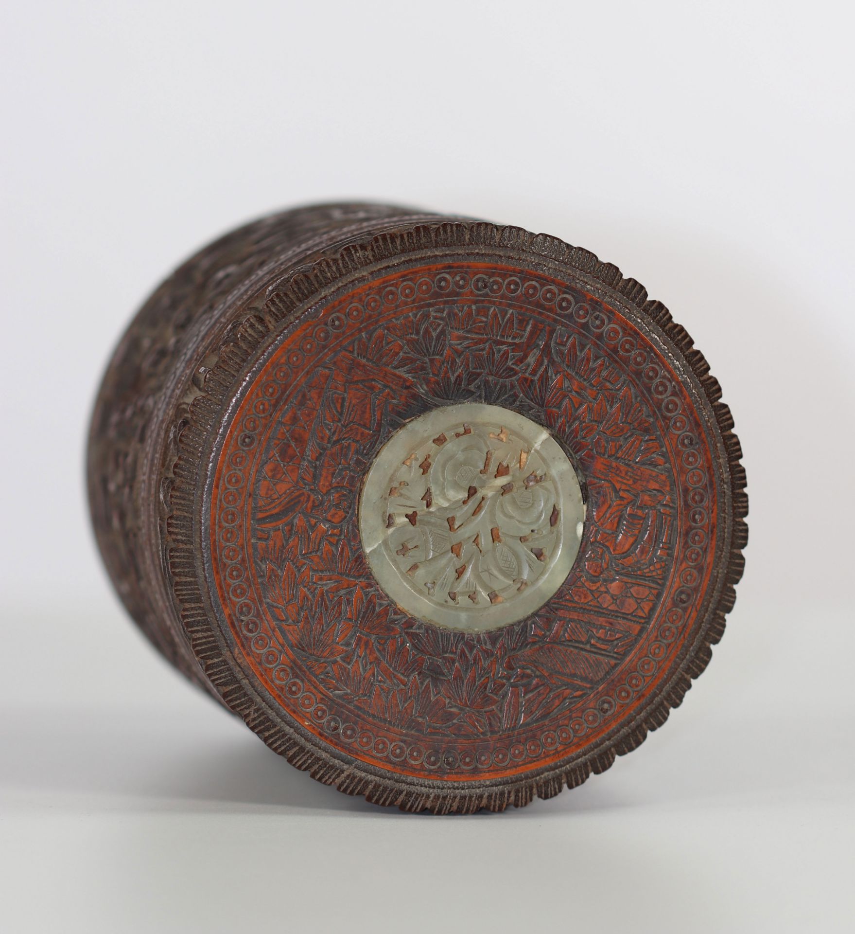 bamboo box the lid with jade inlay.China late nineteenth. - Image 5 of 6