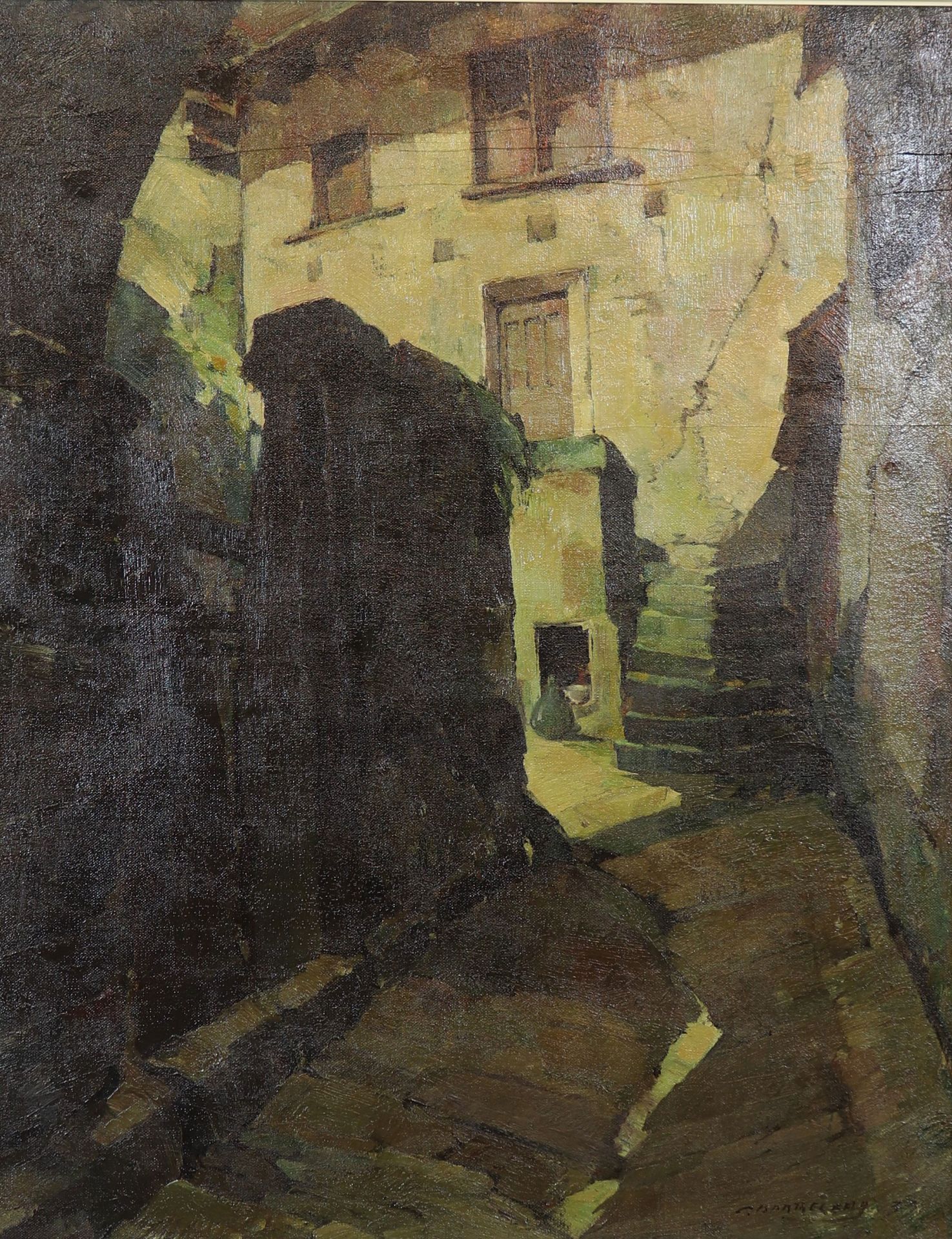 Camille BARTHELEMY (1890-1961) Large oil painting"Ruelle a SAint-Côme Aveyron" catalogiue Raisonne