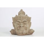 Ceramic head of guardian Yaksha - Sawan Khalok -17th century - Thailand