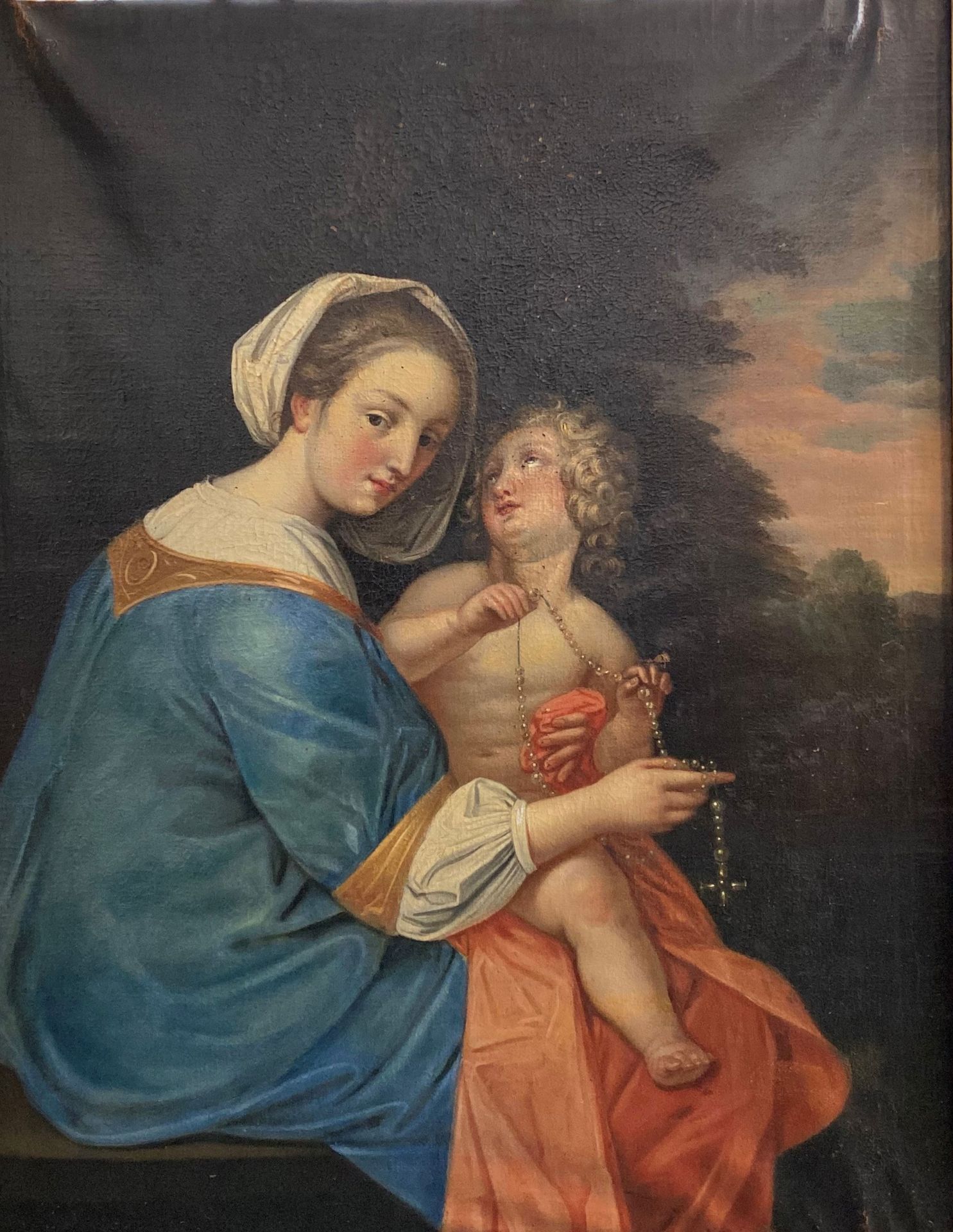 Large oil on canvas 17th century religious scene