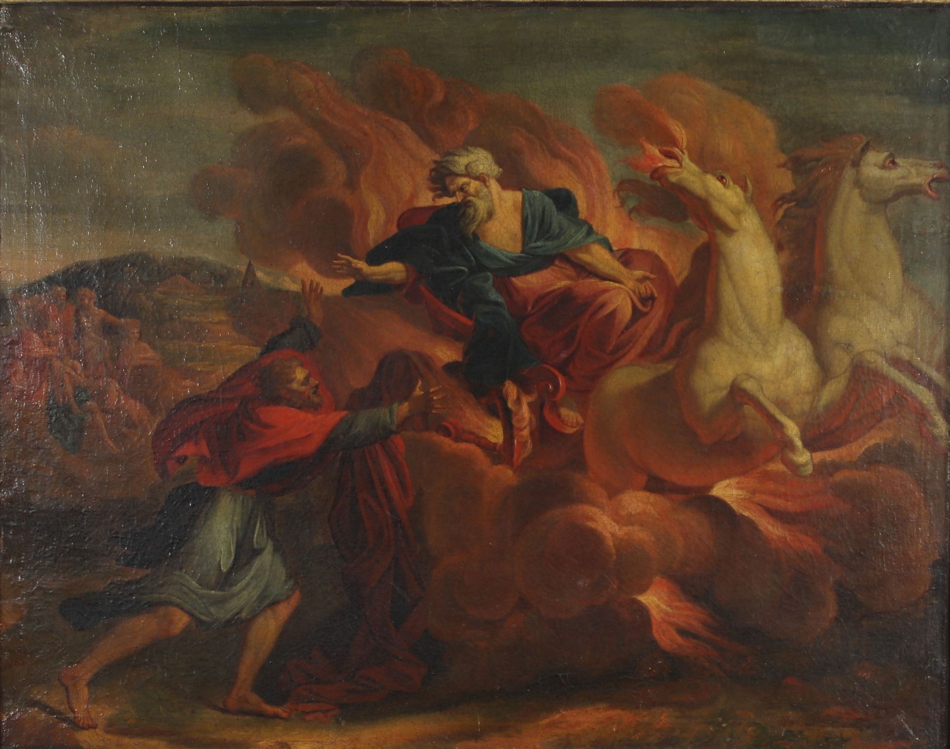Oil on canvas 18th 'The Abduction of Elijah into Heaven on a Chariot of Fire'