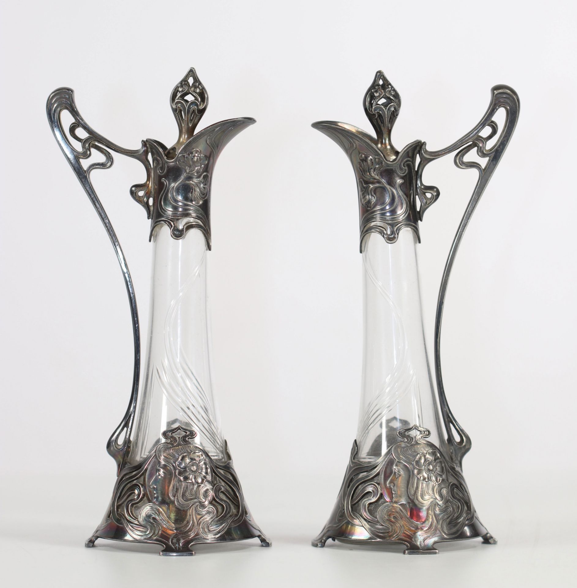 Art Nouveau pair of richly decorated jug circa 1900