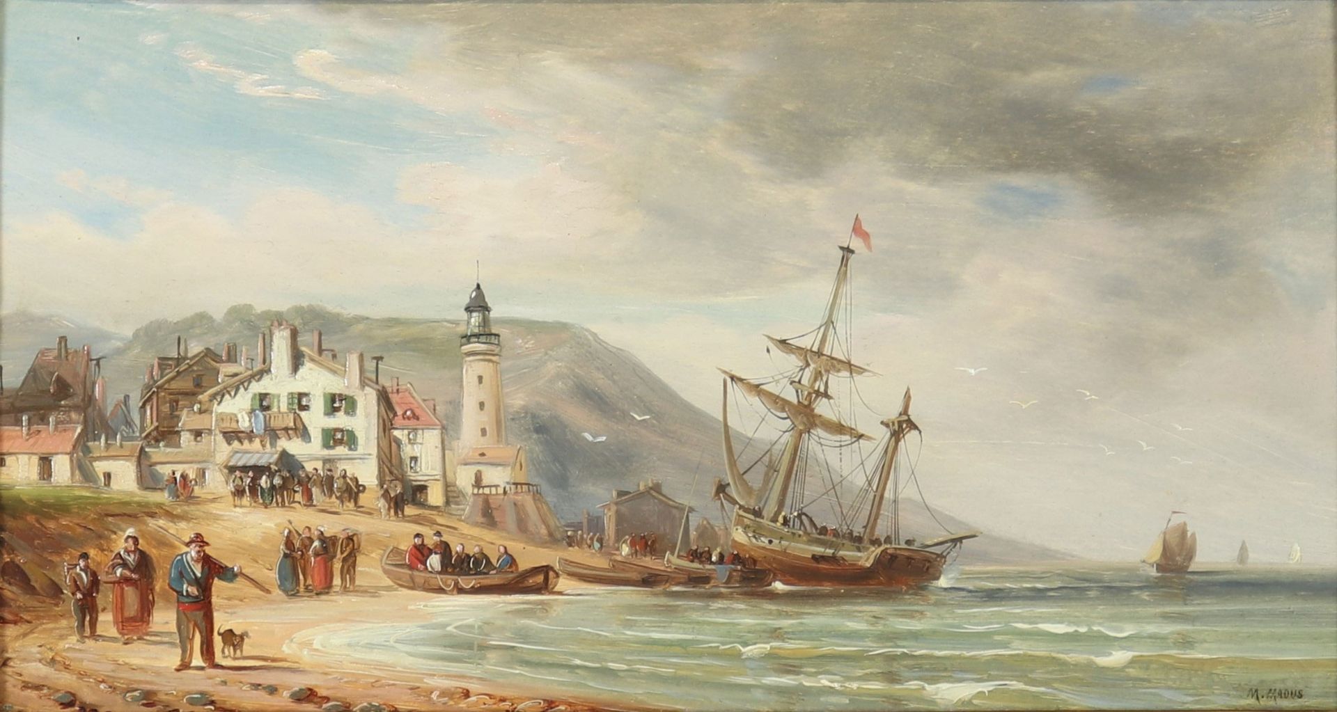 Oil on 19th century mahogany panel"marine scene"