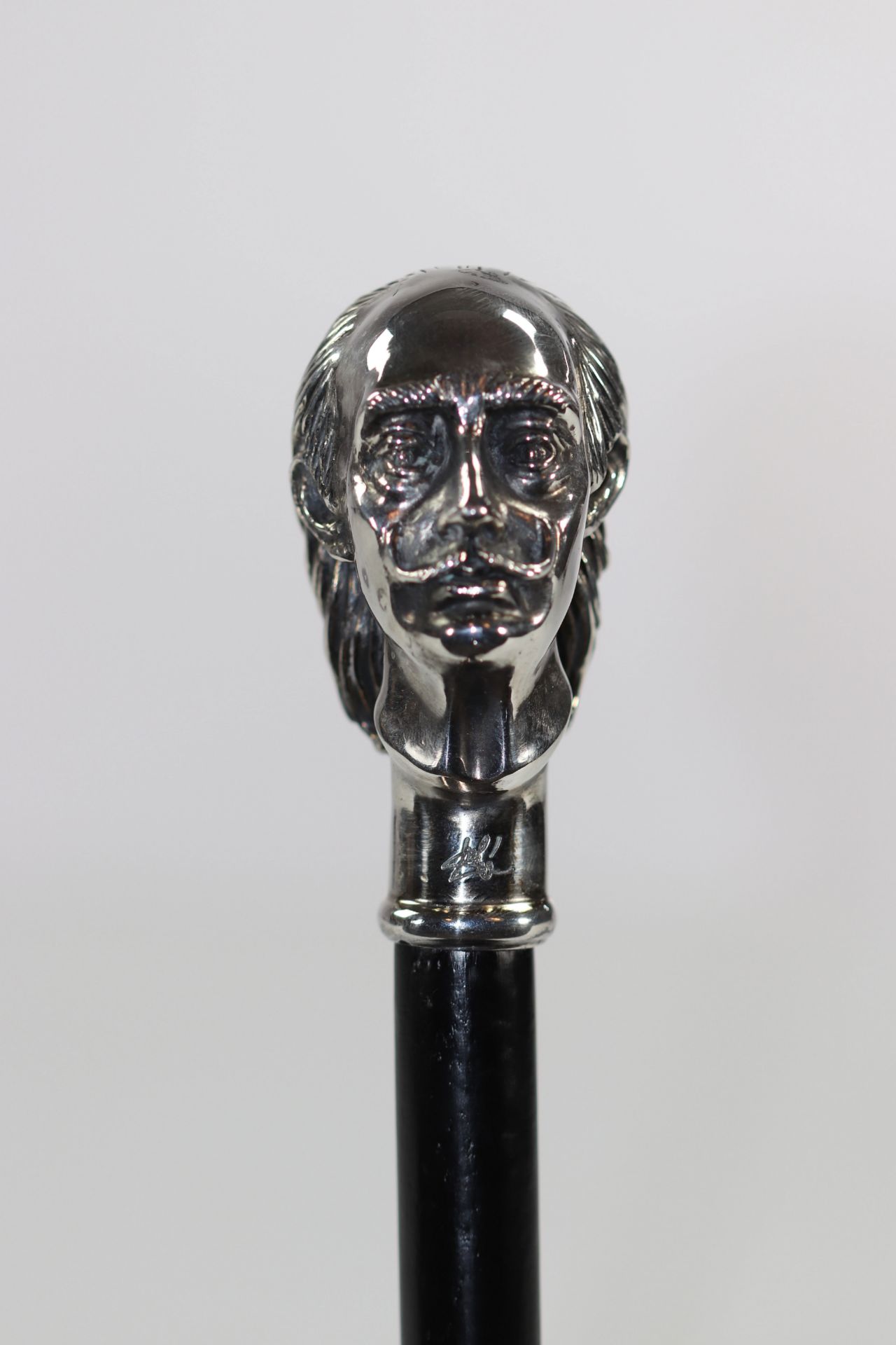 Salvador Dali The Cane of Dali Circa 1980 Self-portrait sculpture of Salvador Dali in silver on a wo - Image 3 of 6