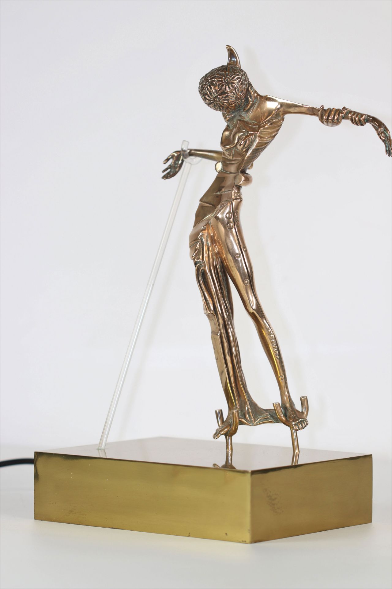 Salvador Dali Woman with the head of a rose Bronze with gilded patina, pvc crutch, mounted on a lumi - Image 4 of 5