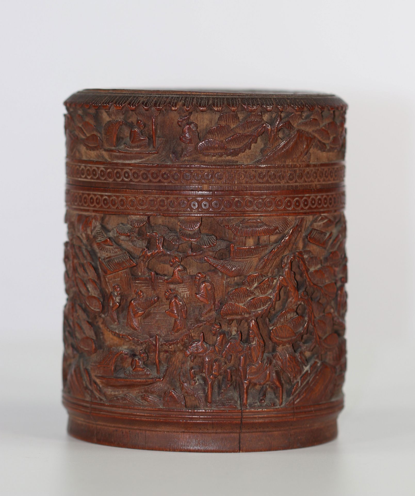 bamboo box the lid with jade inlay.China late nineteenth. - Image 2 of 6