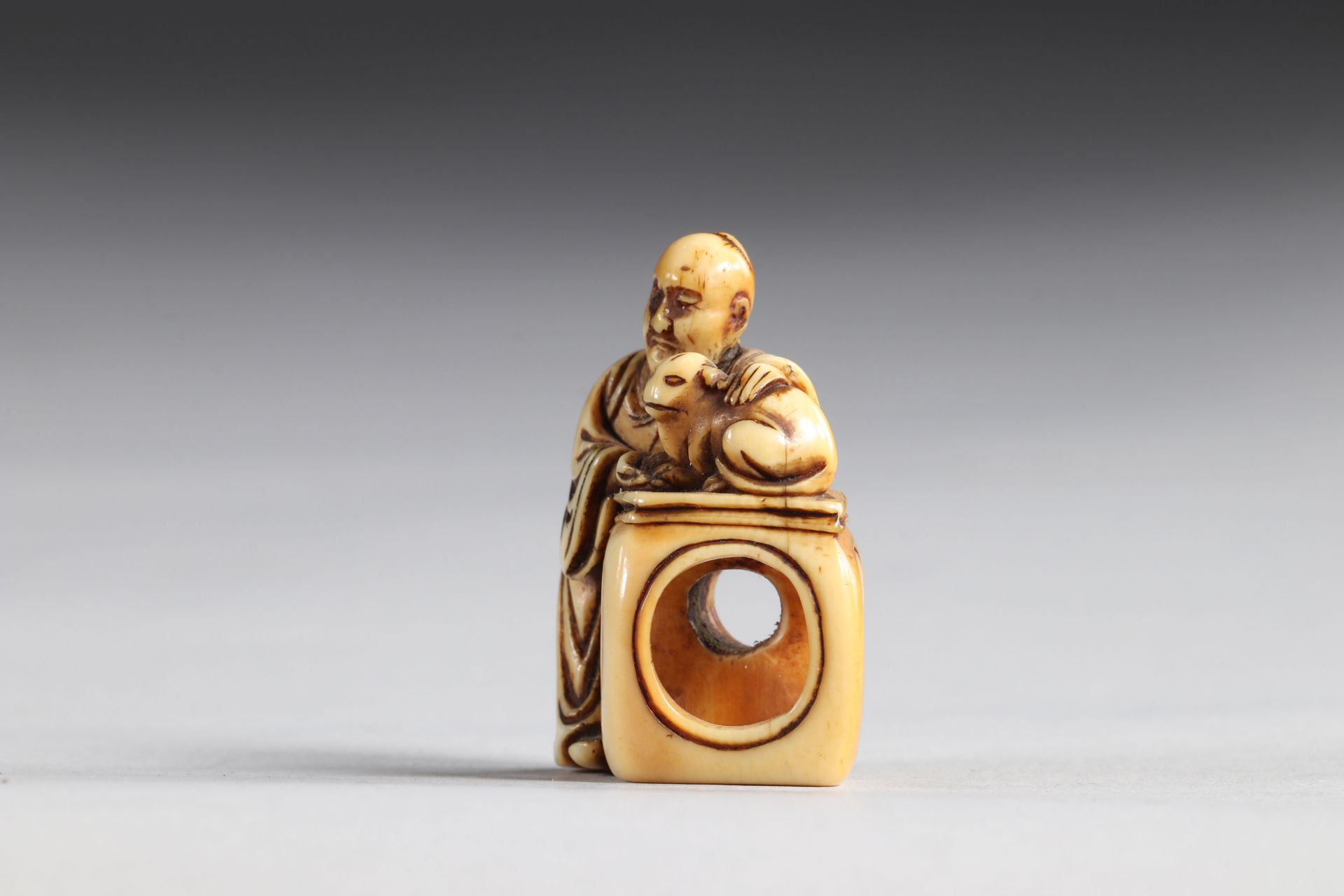 Netsuke carved - a character and an animal. Japan Edo period - Image 4 of 5