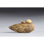 Netsuke carved - an ear surmounted by a snail. Japan Edo period