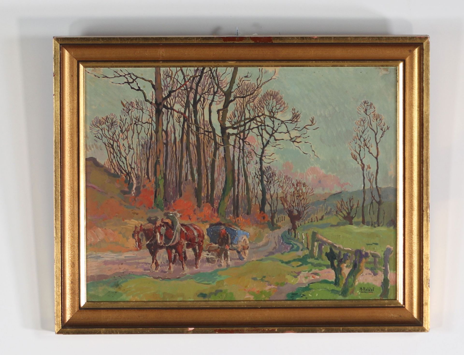 Henri ROIDOT (1877-1960) oil on wood"return from the forest" - Image 2 of 2