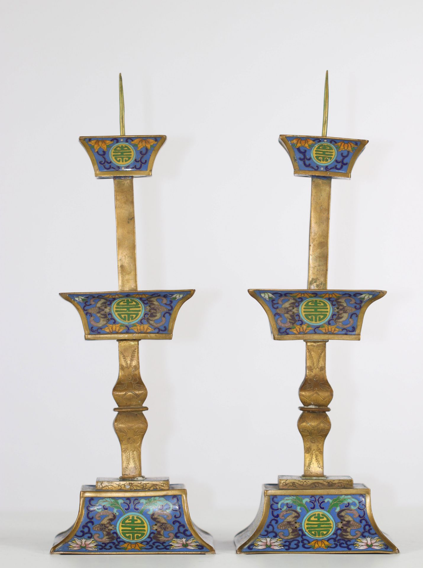 China pair of Qing period cloisonne candlesticks