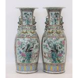 China large pair of rich famille rose vases decorated with trendy birds 19th (91cm)