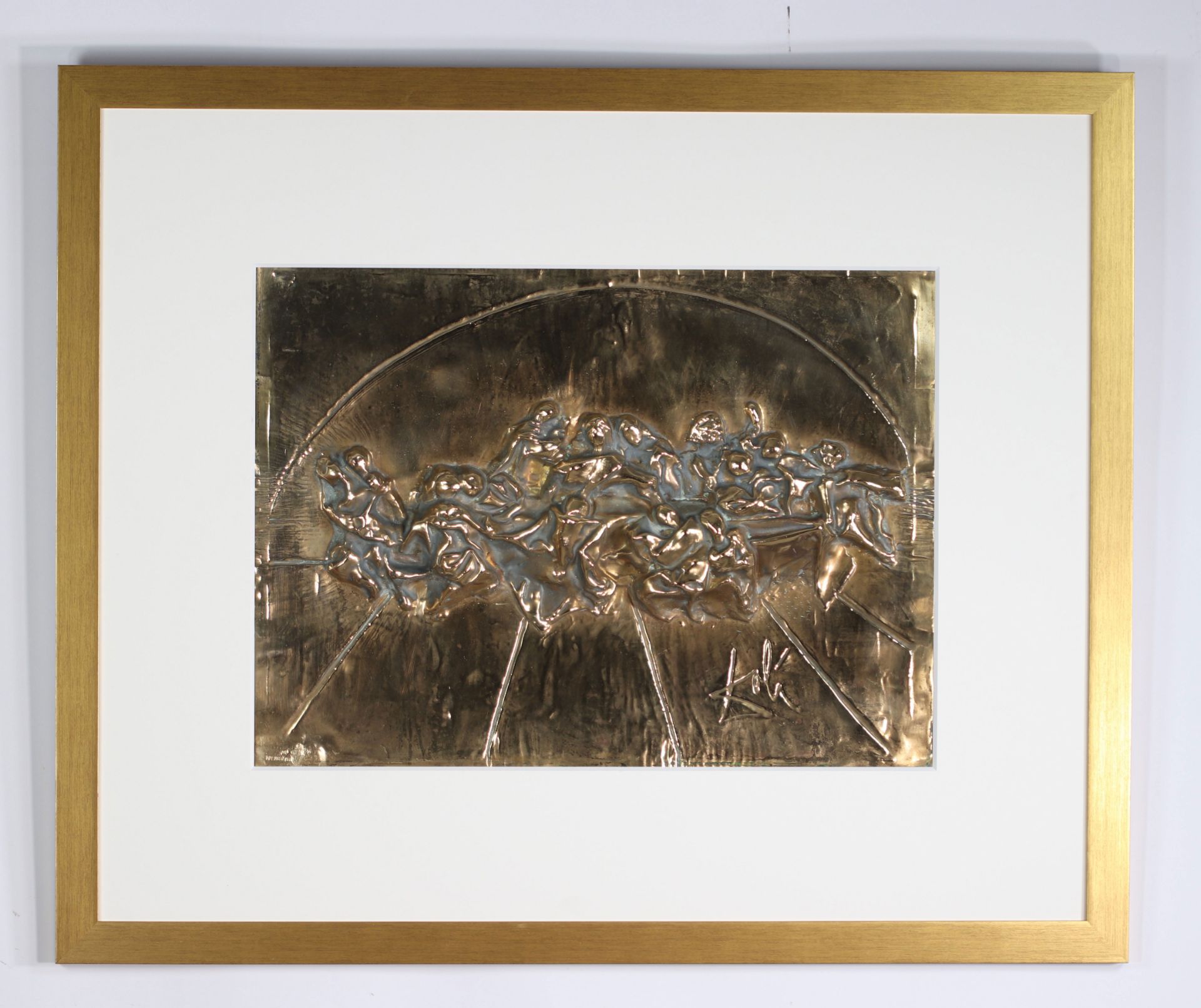 Salvador Dali"The Last Supper" 1979 Bas relief in embossed brass with gold patina Signed lower right - Image 2 of 2