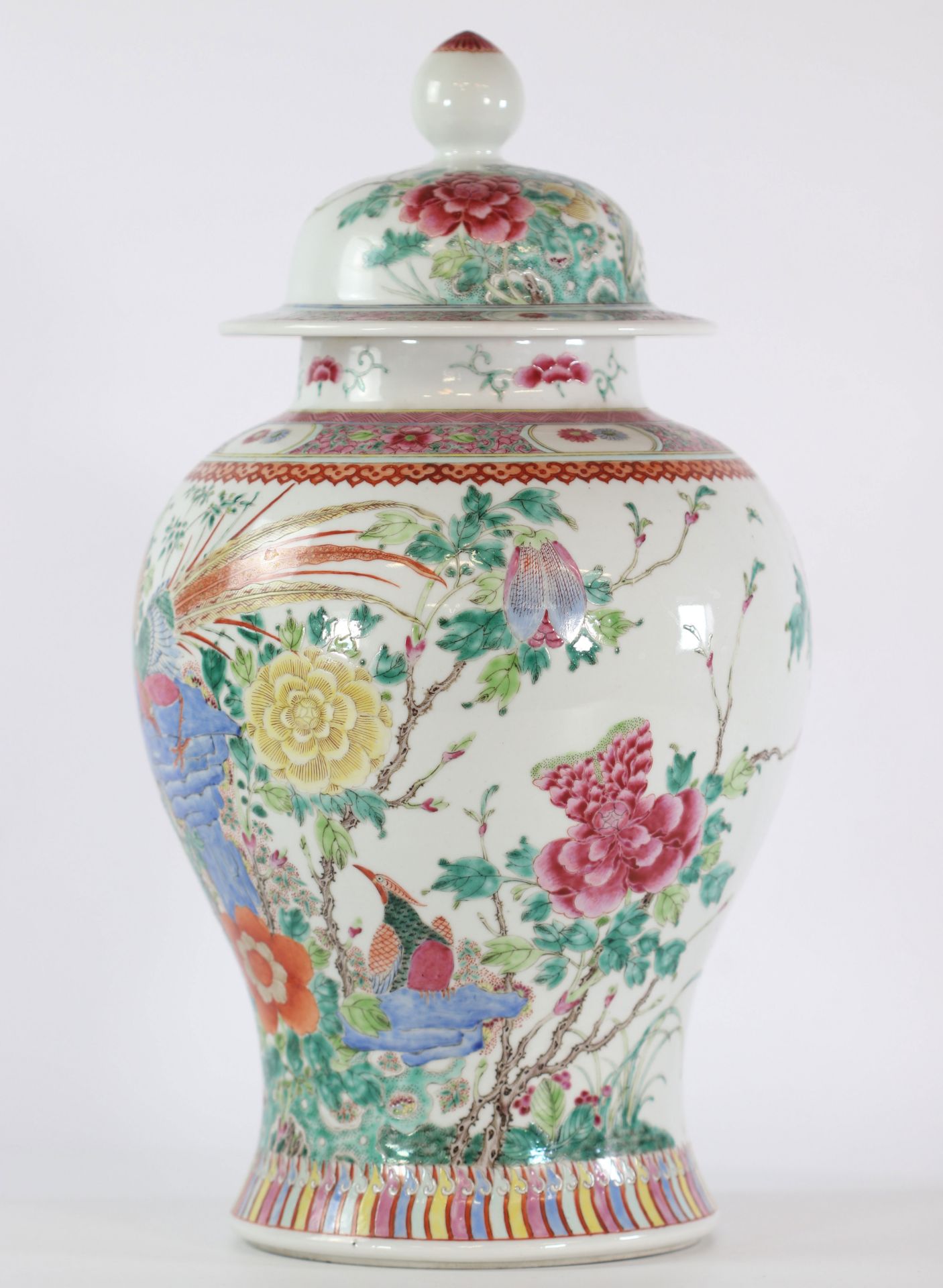 China covered vase famille rose decor of birds and flowers mark under the piece - Image 2 of 7