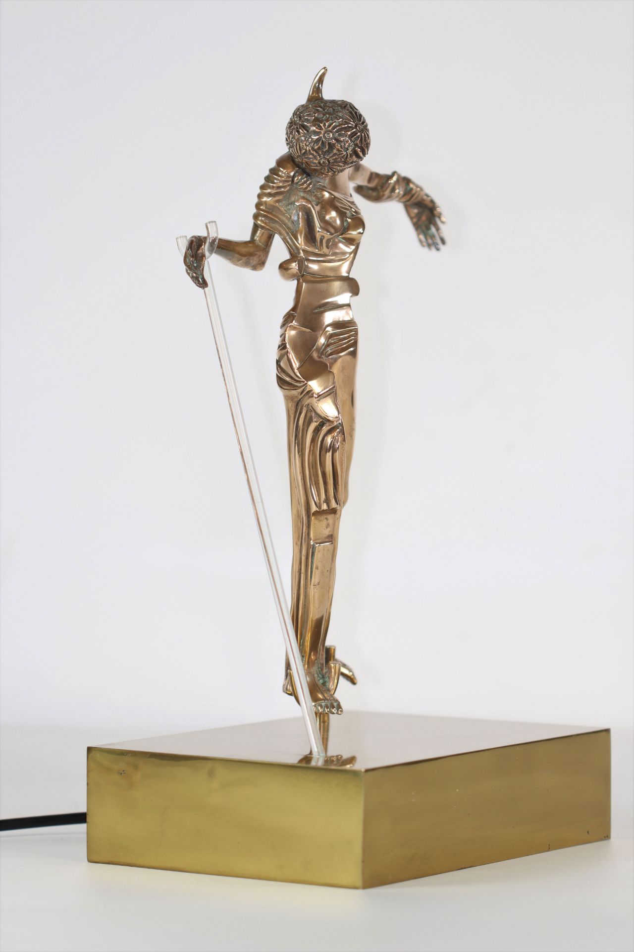 Salvador Dali Woman with the head of a rose Bronze with gilded patina, pvc crutch, mounted on a lumi - Image 2 of 5