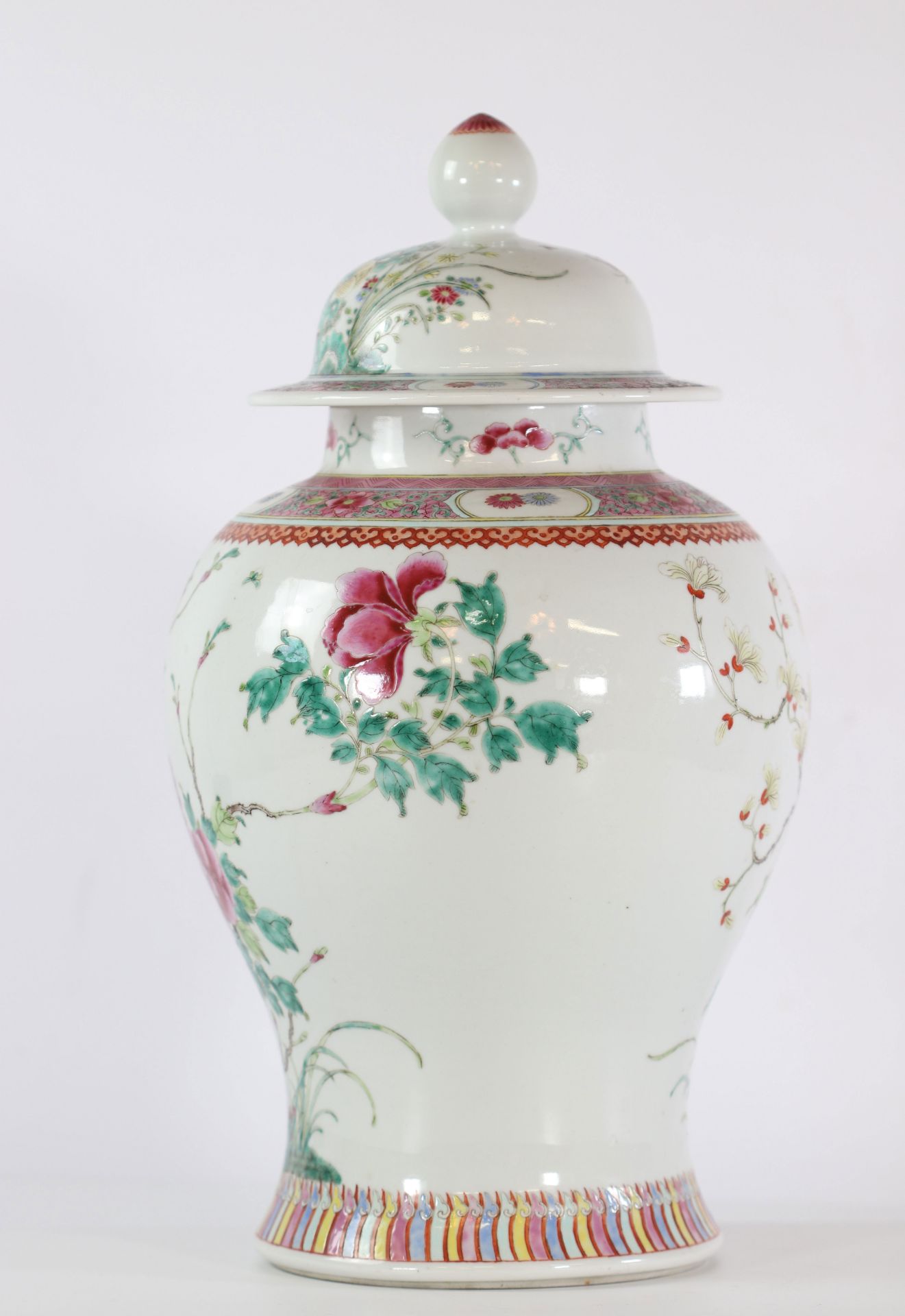 China covered vase famille rose decor of birds and flowers mark under the piece - Image 4 of 7