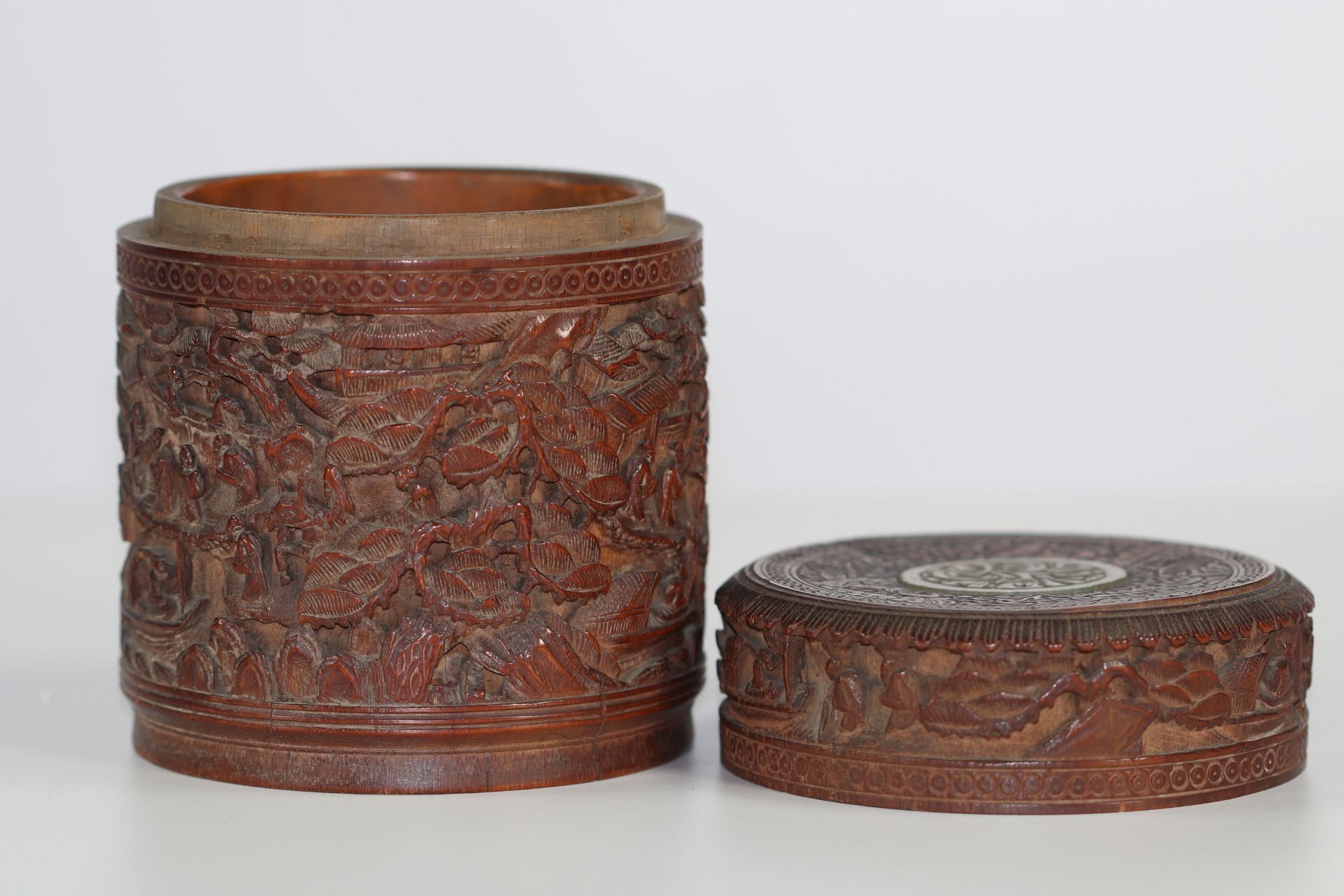 bamboo box the lid with jade inlay.China late nineteenth. - Image 6 of 6