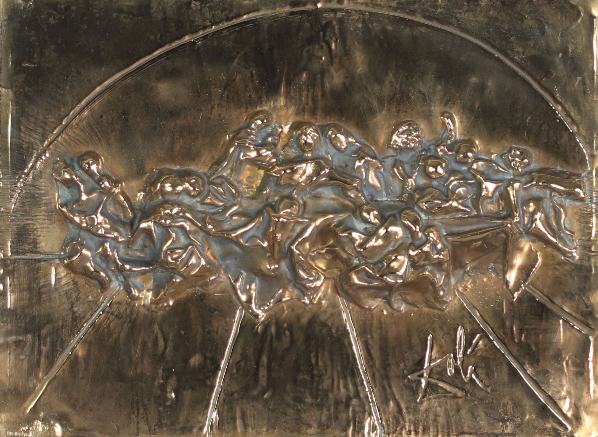 Salvador Dali"The Last Supper" 1979 Bas relief in embossed brass with gold patina Signed lower right