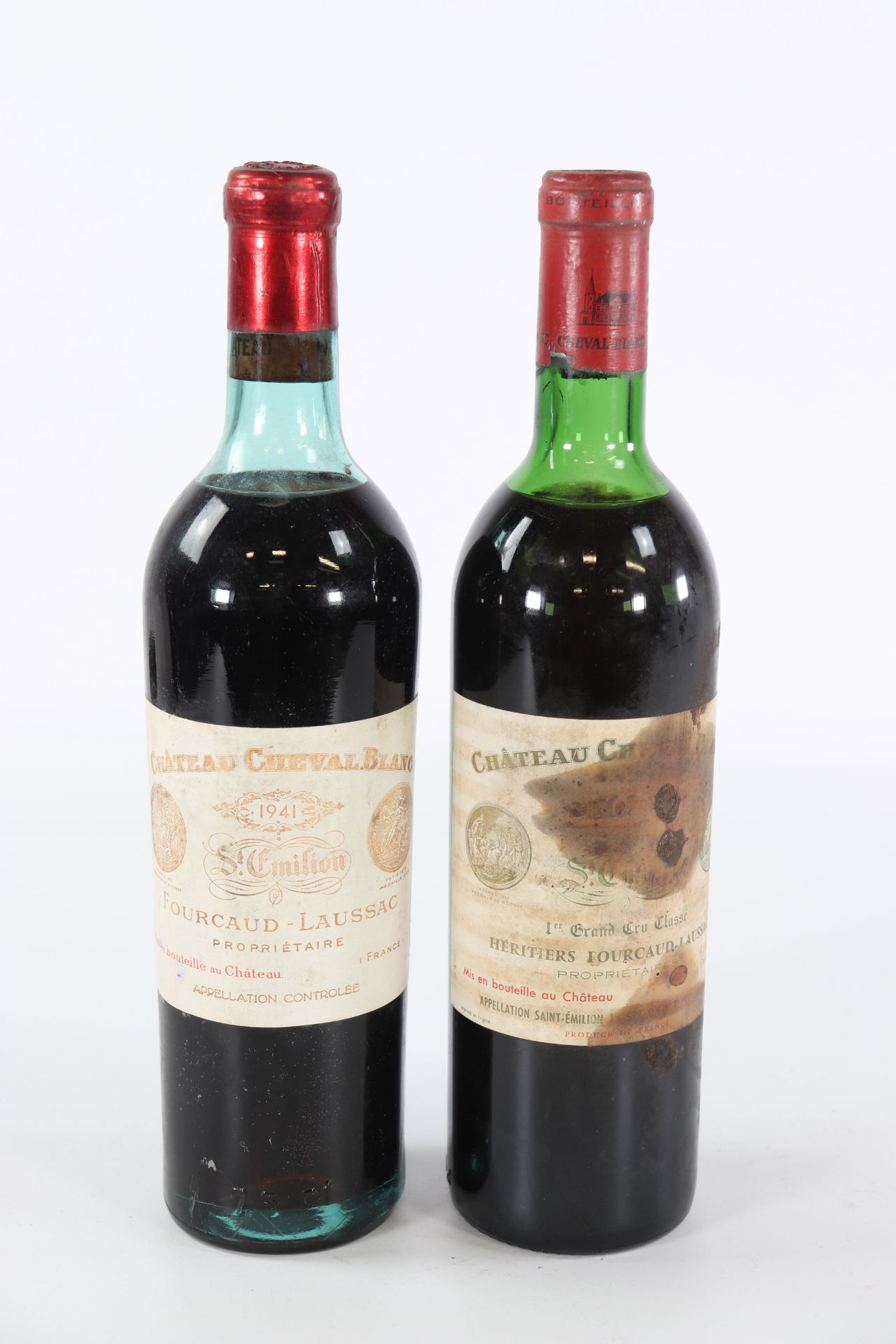 2 bottles of Chateau Cheval Blanc (Fourcaud Laussac) St Emilion Grand Cru Classe A - 1941 and year u