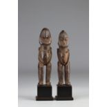 Very original small Lobi couple (Burkina Faso). Brown patina, dark and shiny