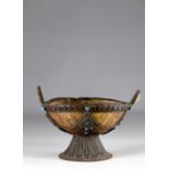 Rare libatory cup in bone (human skull), metal and turquoise. Tibet - early 20th century - Coll Priv