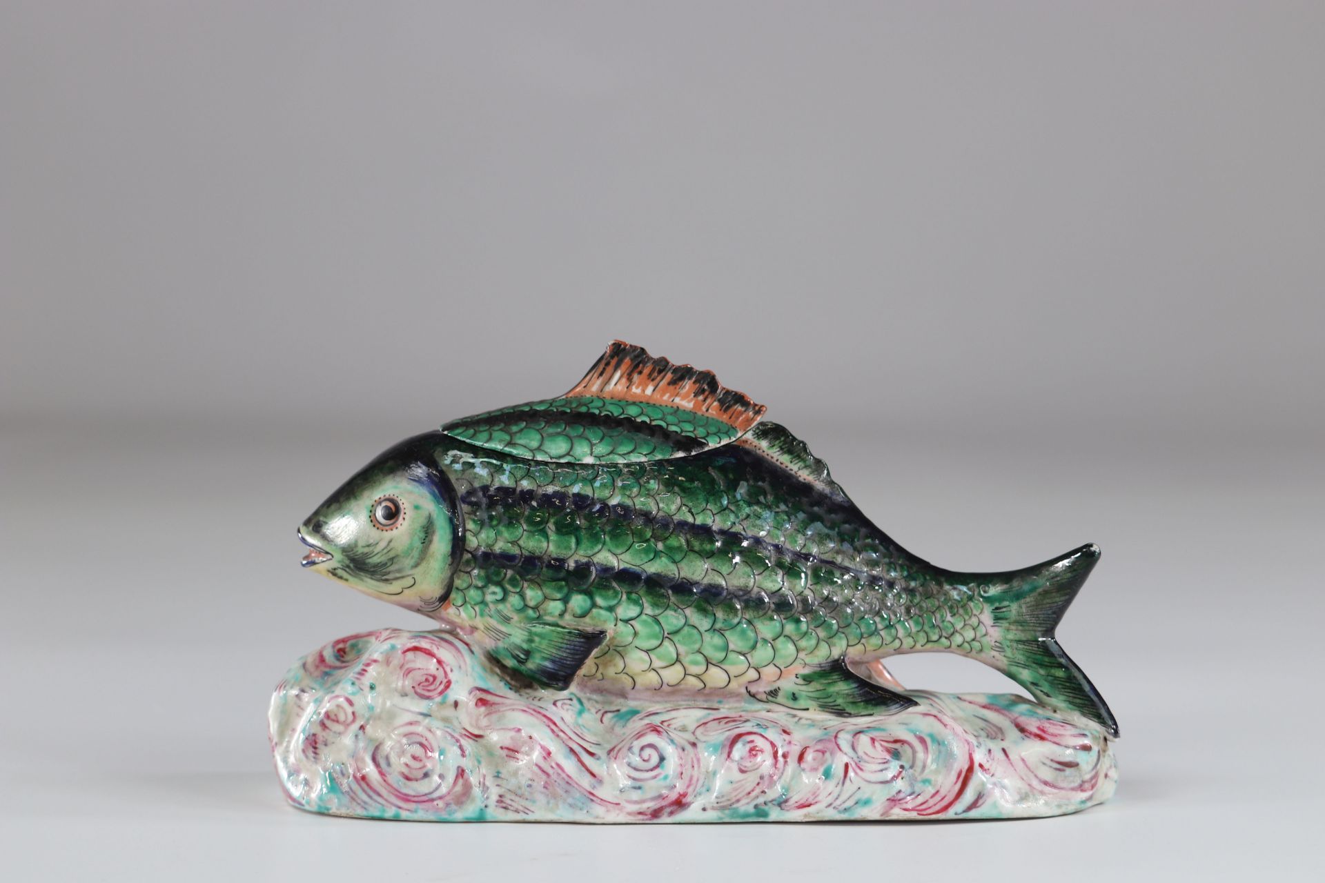 China terrine in the shape of a famille rose fish