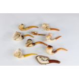 Lot of 9 pipes in foam and amber different decorations
