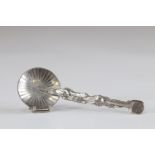 Silver spoon representing a geisha with an umbrella