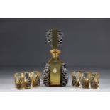 Bohemian Art Deco Decanter and Glasses