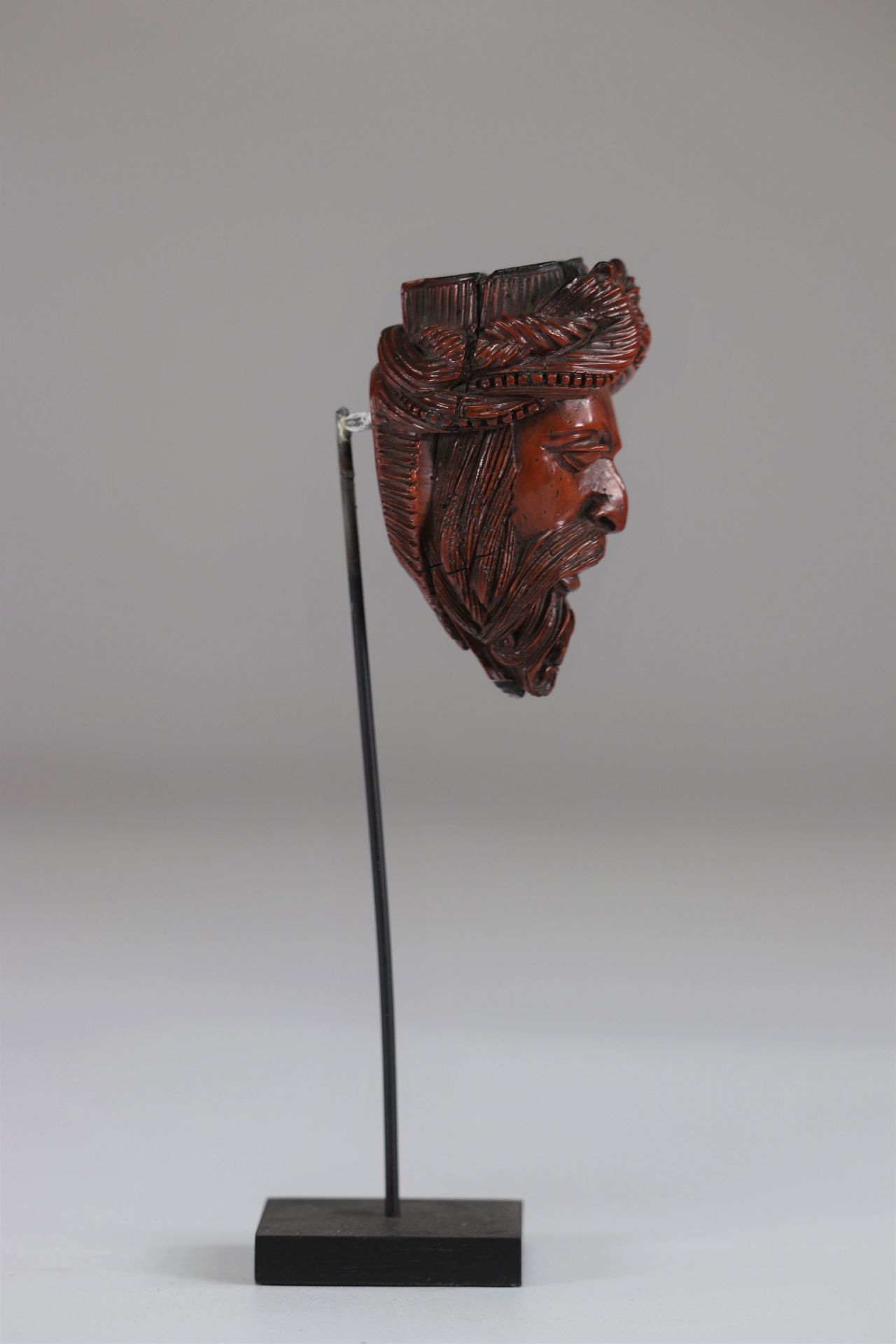 Carved corozo nut "grotesque head" pipe scabbard - Image 2 of 3