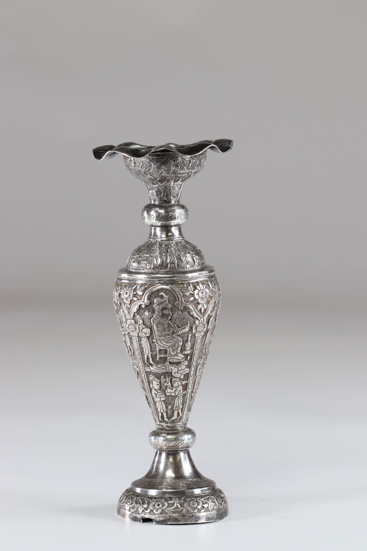 Persian silver vase very rich decoration of characters late 19th - Image 3 of 4