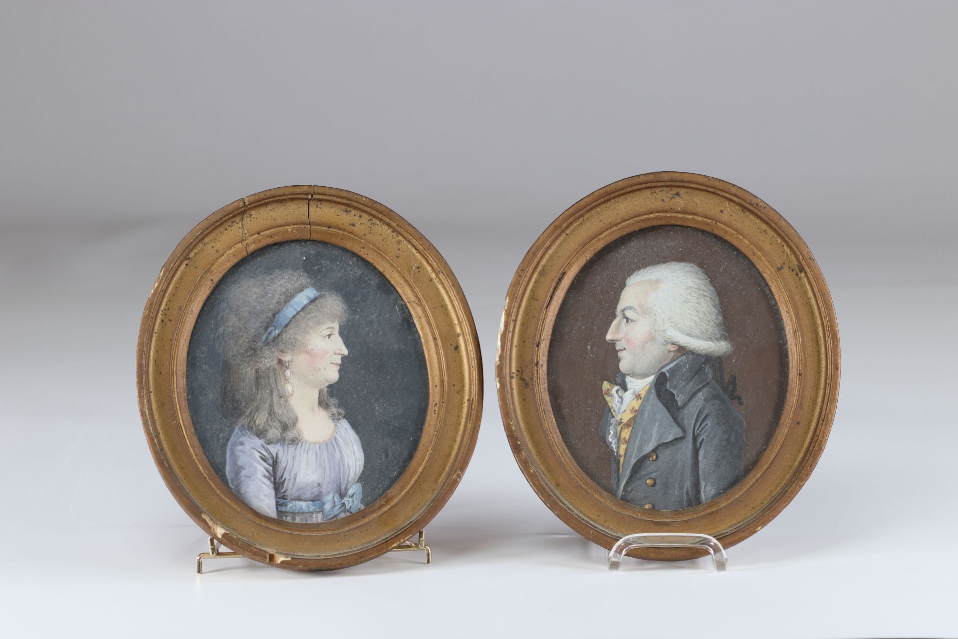 Pair of Louis XVI period portraits - Image 2 of 2