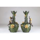 Pair of Art Nouveau vases with floral decoration and cherubs