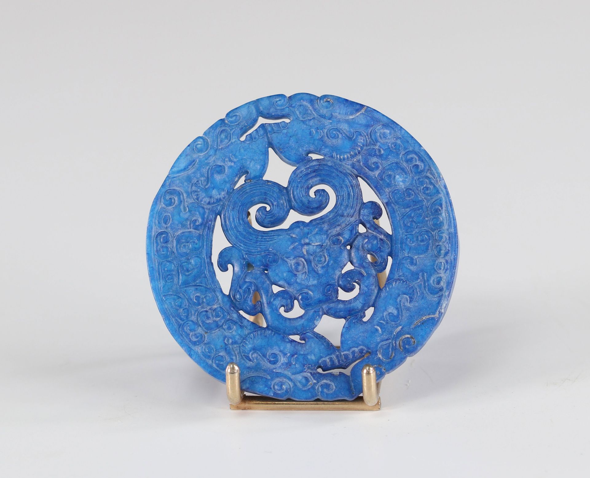 China pendant in Lapis-Lazuli dragons and carved buffalo