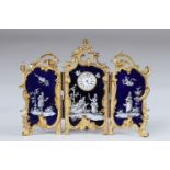 Enamel triptych desk clock "gallant scene Louis XV"