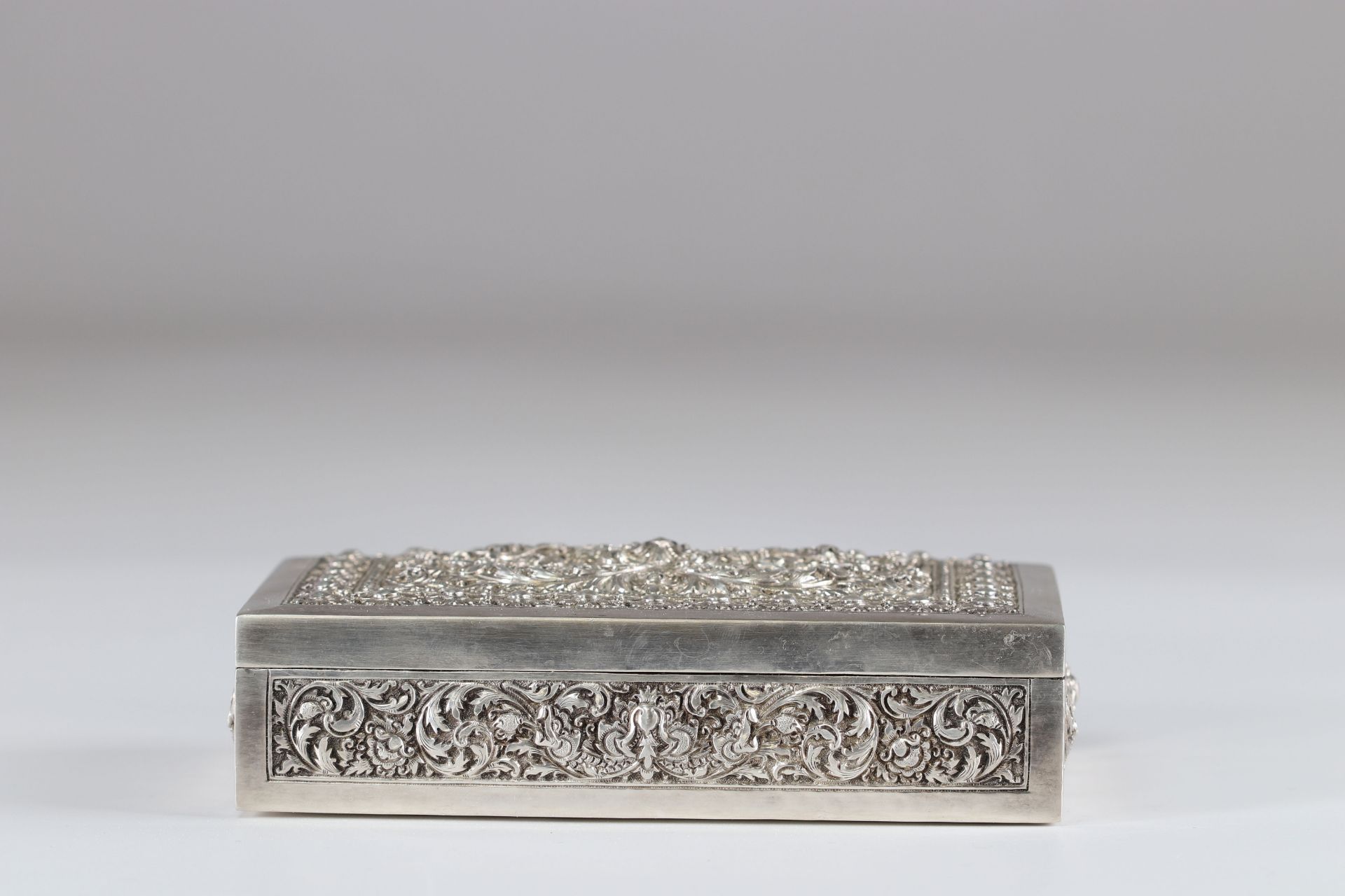 Cambodia silver box finely carved early 20th century - Image 2 of 3