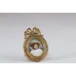 Miniature on enamel "portrait of a young girl" Louis XVI frame