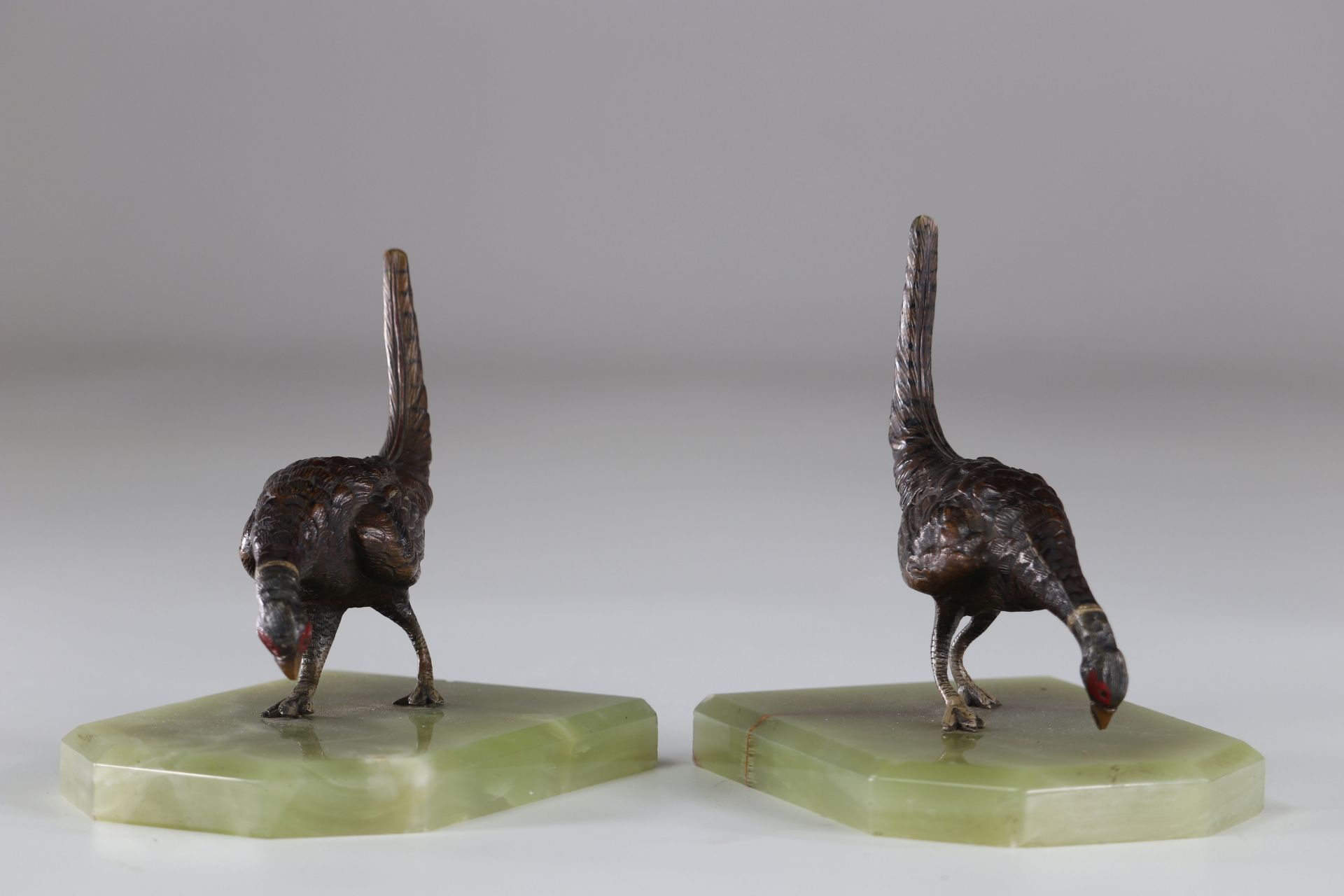 Pair of Vienna bronze bookends with pheasant decoration onyx base - Image 2 of 3