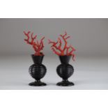 Curiosity pair of vases decorated with red coral 19th