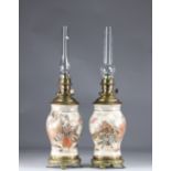 Pair of Japanese Satsuma lamps decorated with 19th century characters