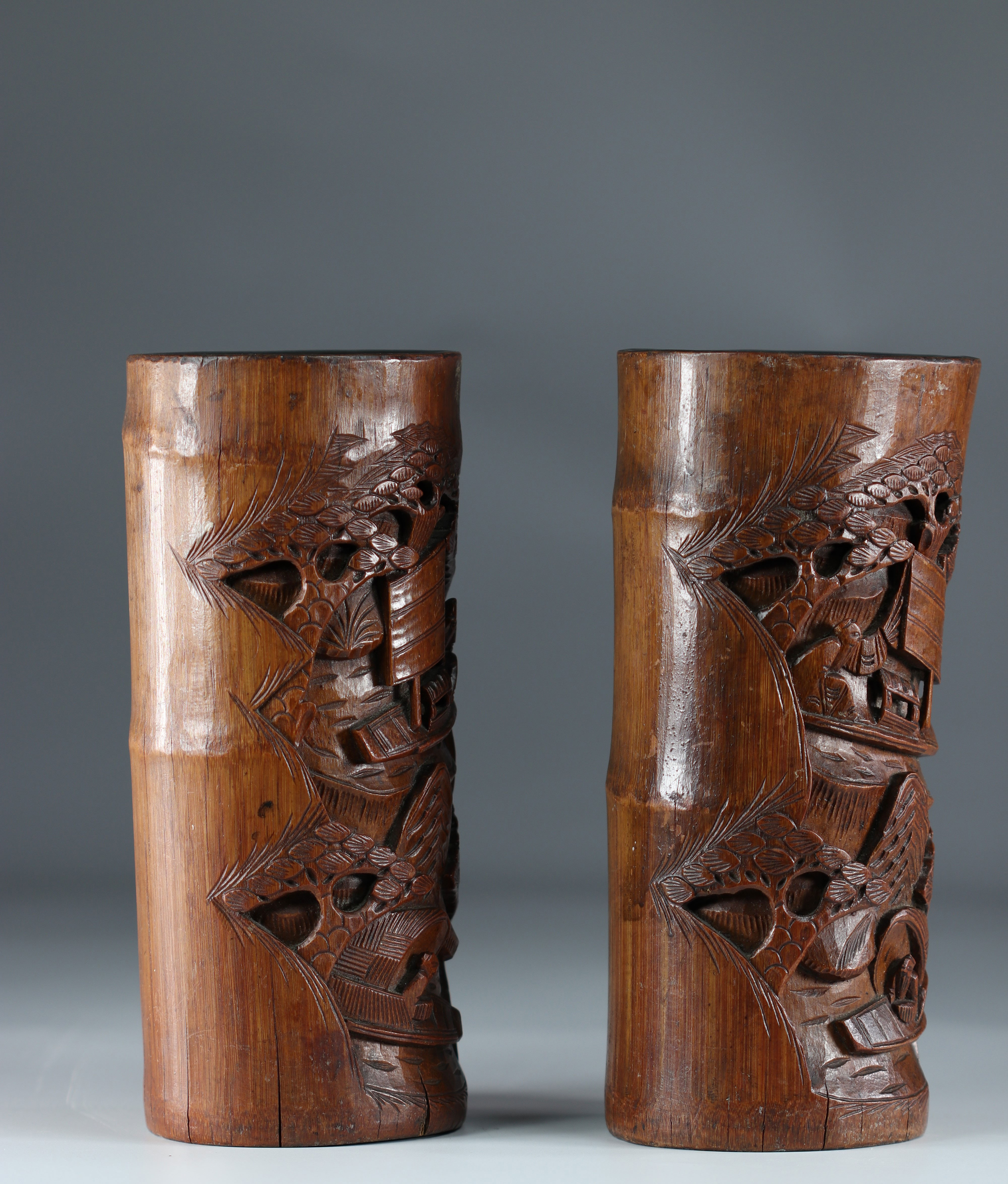 China bamboo brush holders circa 1900 - Image 2 of 3