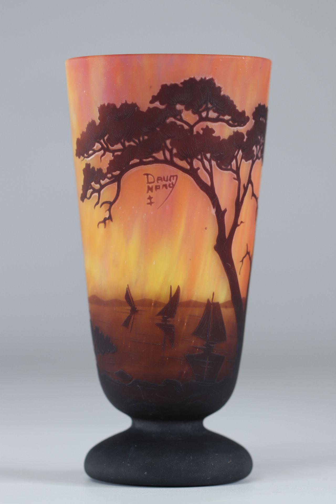 Daum Nancy Vase cleared with acid "landscape decor and sailboats"