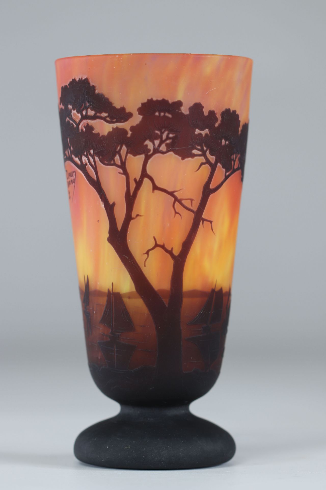 Daum Nancy Vase cleared with acid "landscape decor and sailboats" - Image 2 of 4
