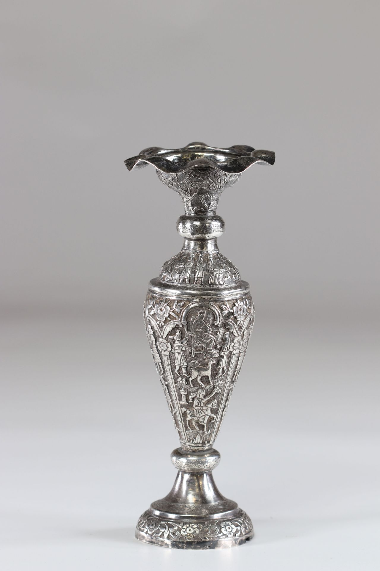 Persian silver vase very rich decoration of characters late 19th - Image 2 of 4