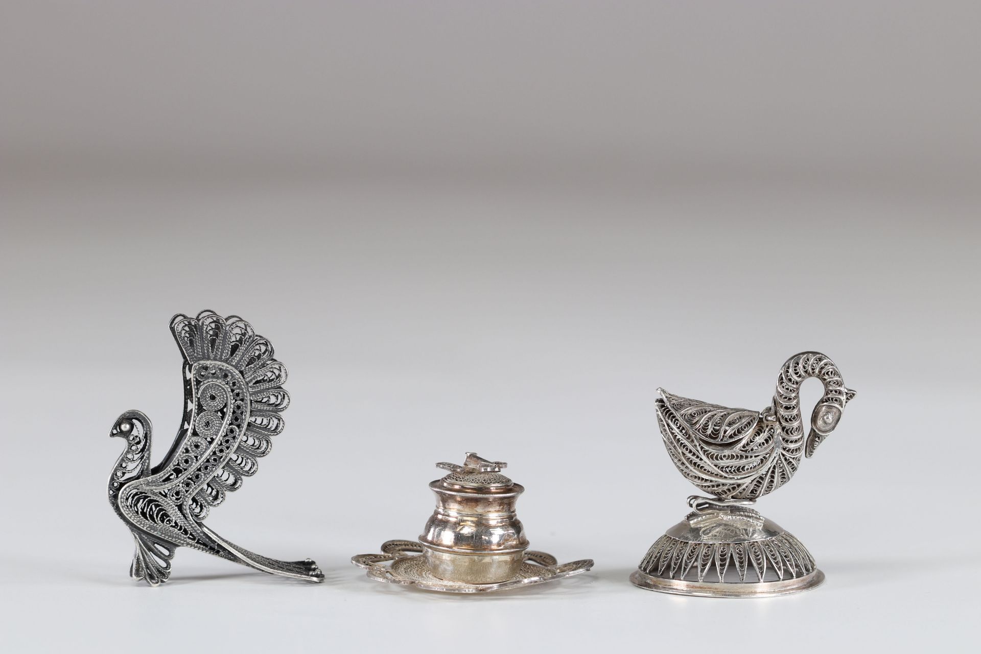 Lot of 3 silver filigree objects