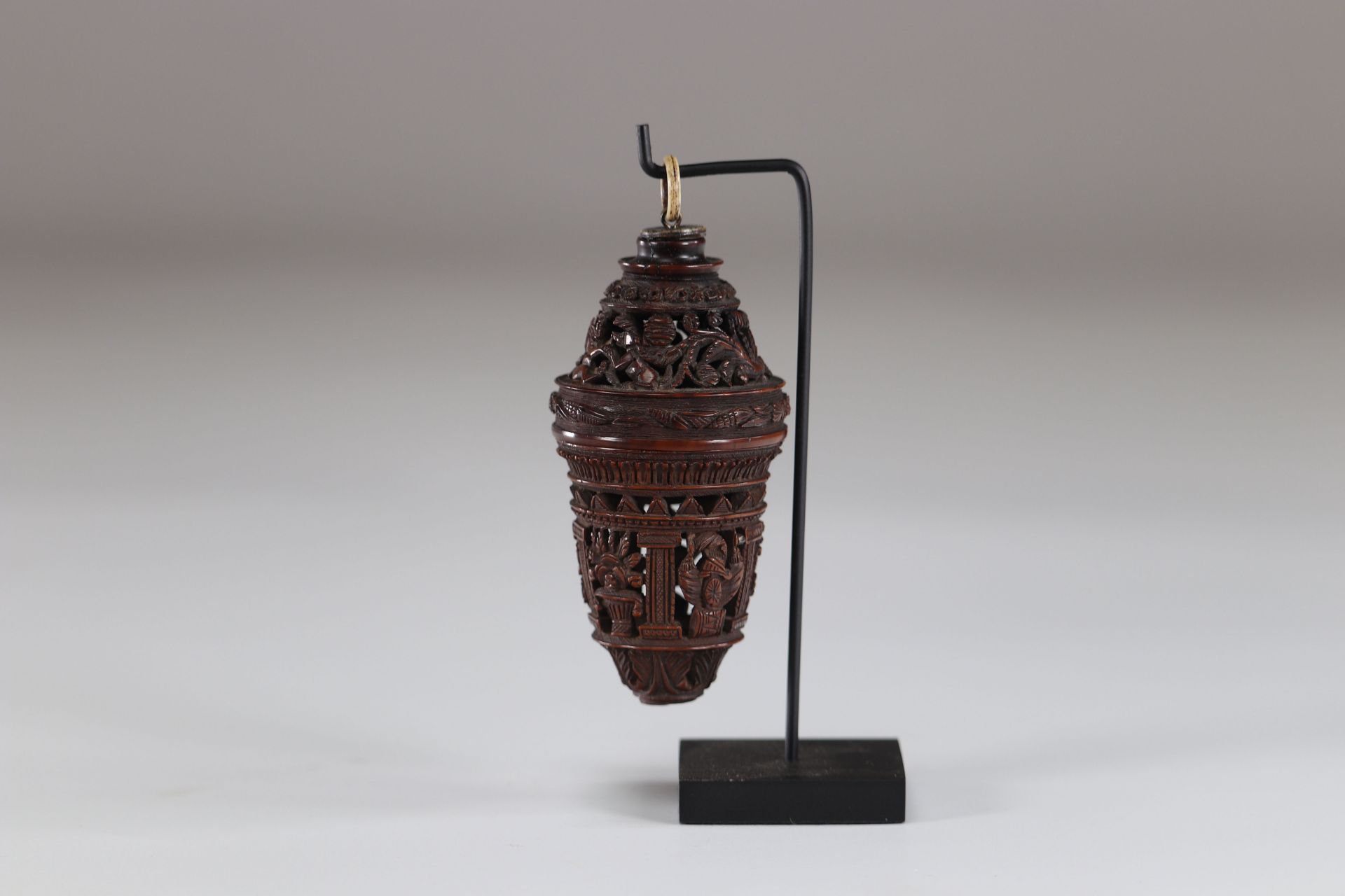 19th century carved and openwork corozo nut box - Image 3 of 3
