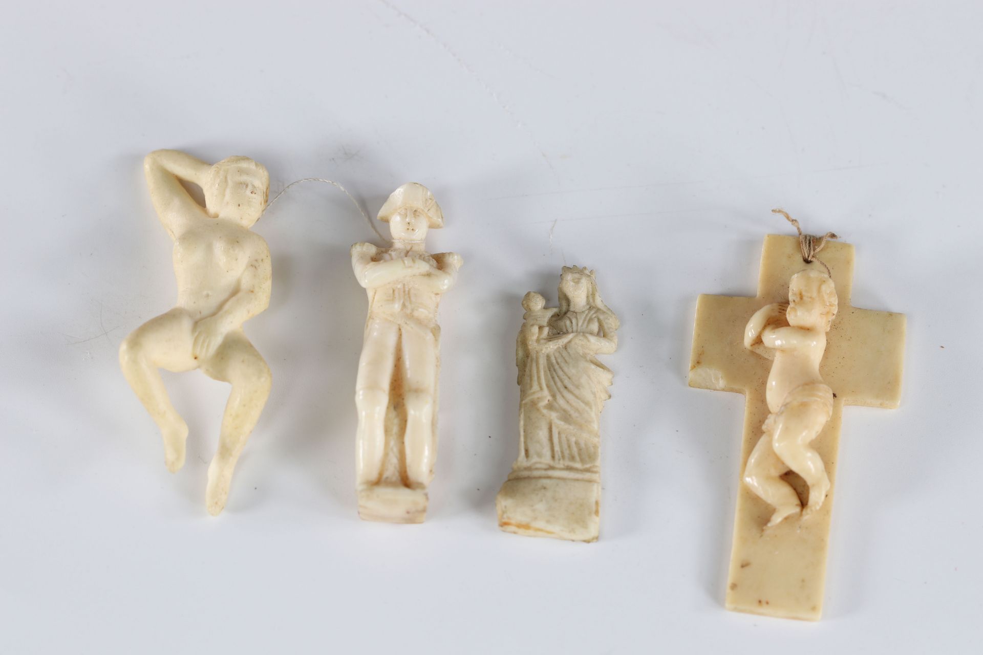 Lot of 4 Napoleon ivory sculptures, erotic and religious 19th