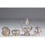 China set of silver objects teapot and pots
